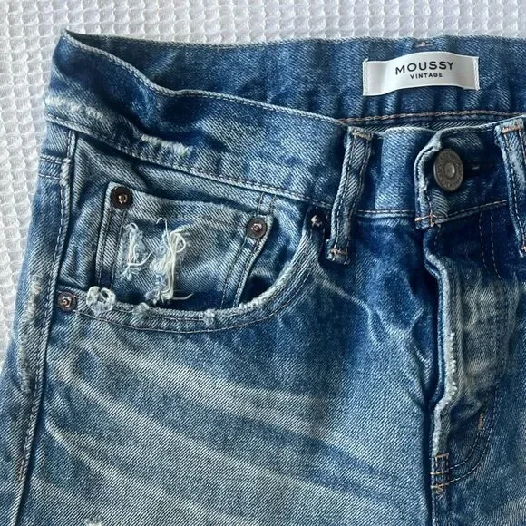 Moussy Vintage Women's 100% Cotton Distressed Fray Hem Light Ankle Jeans size 25